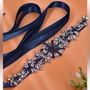 New Elegant Navy Blue Crystal Embellished Belt